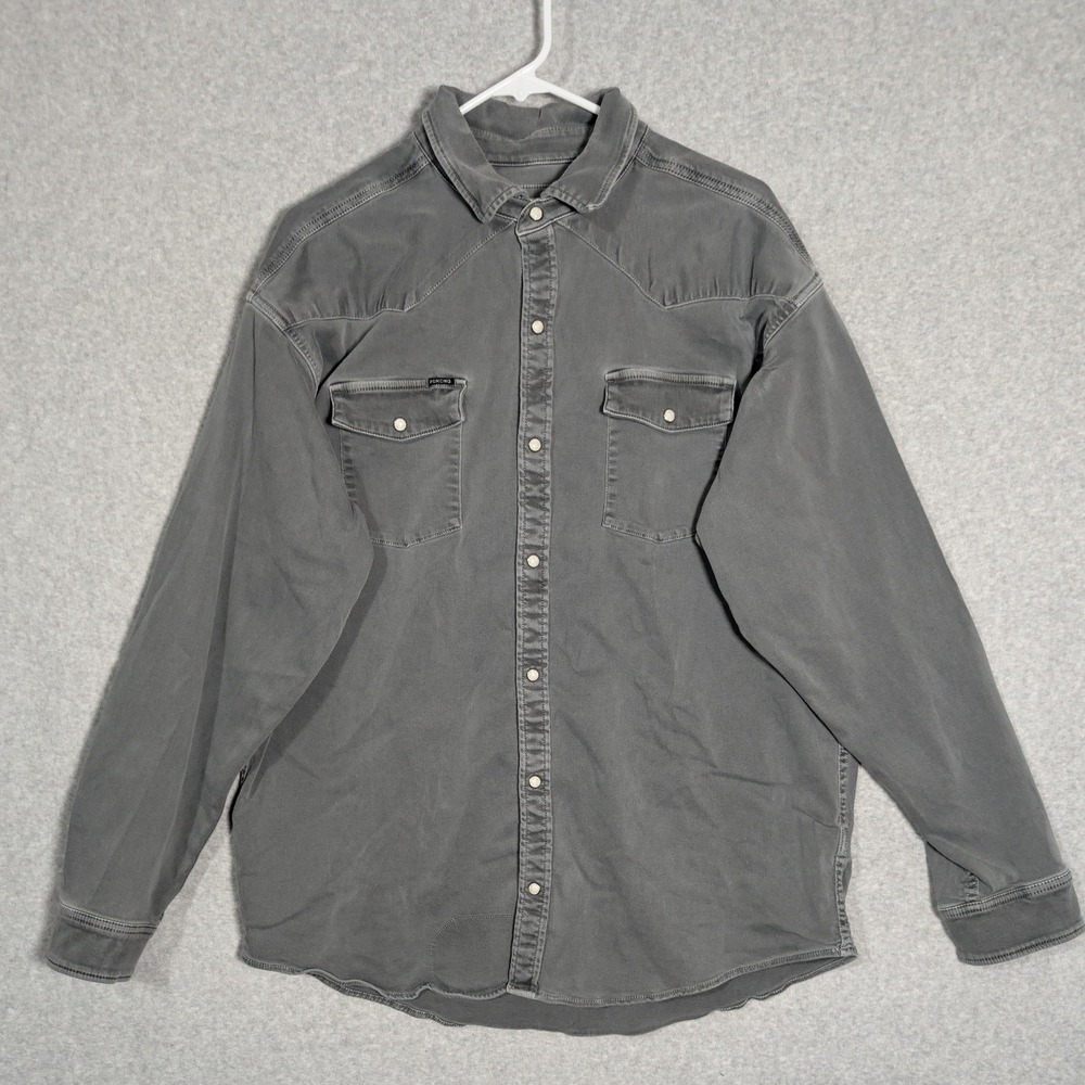 Poncho Mens XL Shirt Gray Cotton Western Pearl Snap Cowboy Ranch Workwear